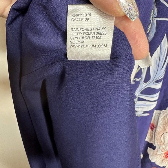 Yumi Kim Silk Pretty Woman Midi Dress in Rainforest Navy Women's Pockets Size S - Picture 9 of 9